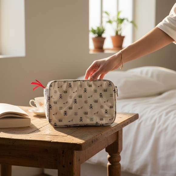 CHANEL Parfum Ivory Patent Icons Logos Large Cosmetic Case RARE FIND! - Picture 11 of 11